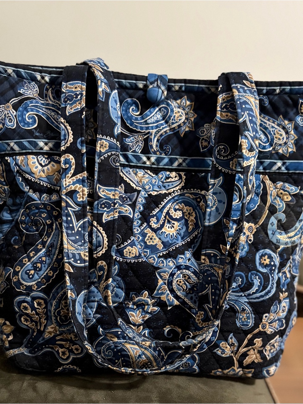 Vera Bradley Shoulder Tote in the "Windsor Navy" pattern.